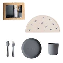 Coffret cadeau Repas Gris - Couverts - Assiette - Verre - Set de table - Vaisselle bébé et enfants - Mushie  - vertbaudet enfant