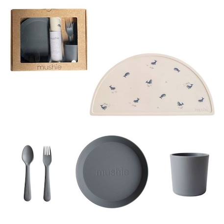 Coffret cadeau Repas Gris - Couverts - Assiette - Verre - Set de table - Vaisselle bébé et enfants - Mushie GRIS 1 - vertbaudet enfant 