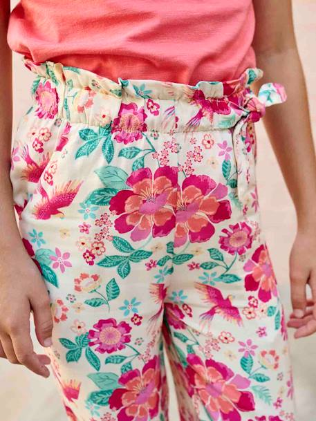 Pantalon large motifs fleurs fille écru+multicolore 6 - vertbaudet enfant 
