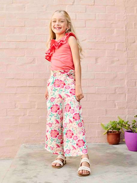Pantalon large motifs fleurs fille écru+multicolore 5 - vertbaudet enfant 