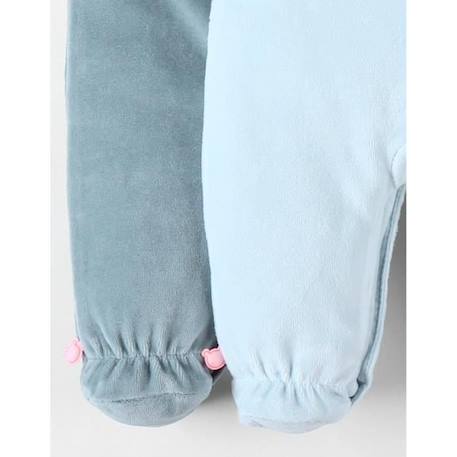 Ensemble de 2 pyjamas 1 pièce en velours ciel/sauge BLEU 3 - vertbaudet enfant 