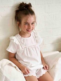 Pyjashort fille en voile de coton plumetis et broderie anglaise  - vertbaudet enfant