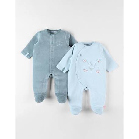 Ensemble de 2 pyjamas 1 pièce en velours ciel/sauge BLEU 1 - vertbaudet enfant 