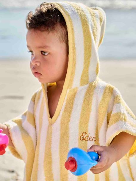 Poncho de bain bébé à rayures personnalisable rayé jaune+rose+vert 8 - vertbaudet enfant 