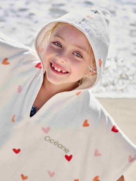 Poncho de bain enfant personnalisable COEURS, avec coton recyclé blanc imprimé 3 - vertbaudet enfant 