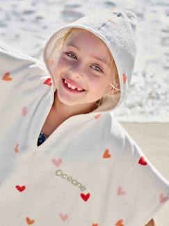 Linge de maison et décoration-Linge de bain-Poncho-Poncho de bain enfant personnalisable COEURS, avec coton recyclé