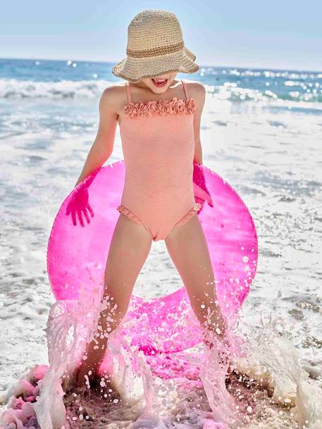 Maillot de bain 1 pièce scintillant à fleurs abricot 1 - vertbaudet enfant 