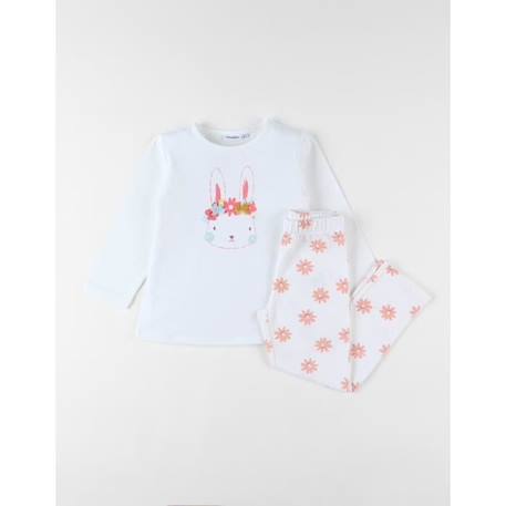 Fille-Pyjama 2 pièces en jersey écru/corail