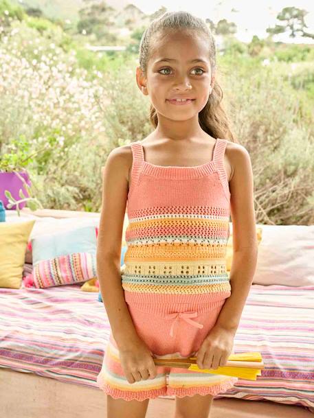 Ensemble top + short rayés en maille crochet fille pêche 8 - vertbaudet enfant 