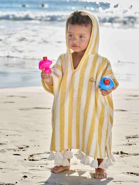 Poncho de bain bébé à rayures personnalisable bleu+rayé jaune+rose+vert 8 - vertbaudet enfant 