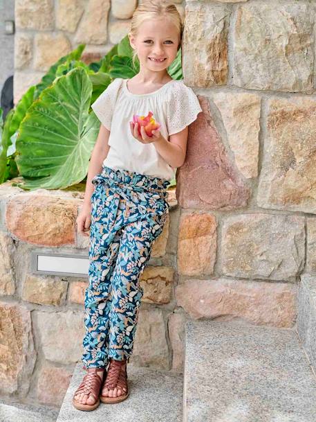 Pantalon fluide imprimé fleurs fille écru+rose+vert 8 - vertbaudet enfant 