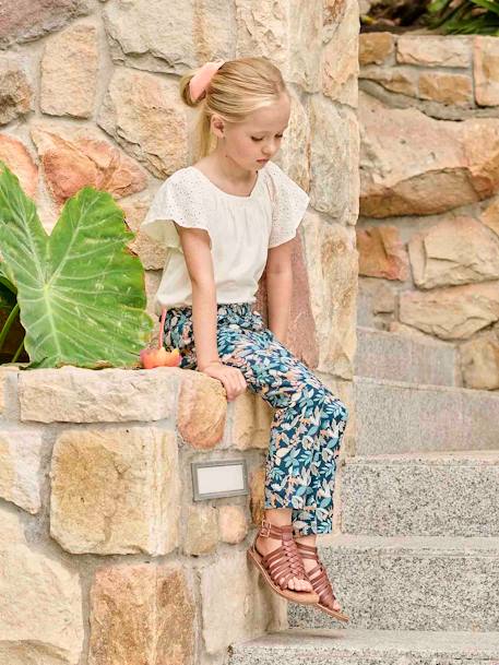 Pantalon fluide imprimé fleurs fille écru+rose+vert 7 - vertbaudet enfant 