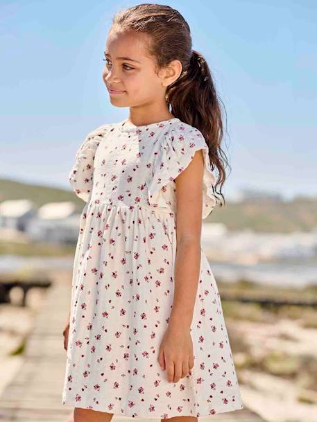 Robe à fleurs maille reliéfée fille écru+mandarine+rose bonbon 5 - vertbaudet enfant 