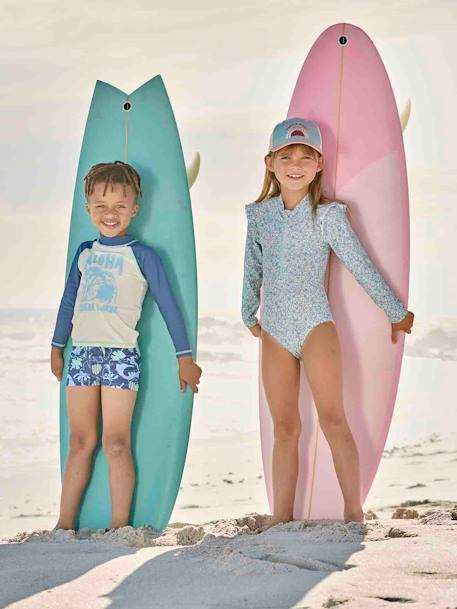 Maillot de bain 1 pièce anti-UV fille bleu grisé 1 - vertbaudet enfant 