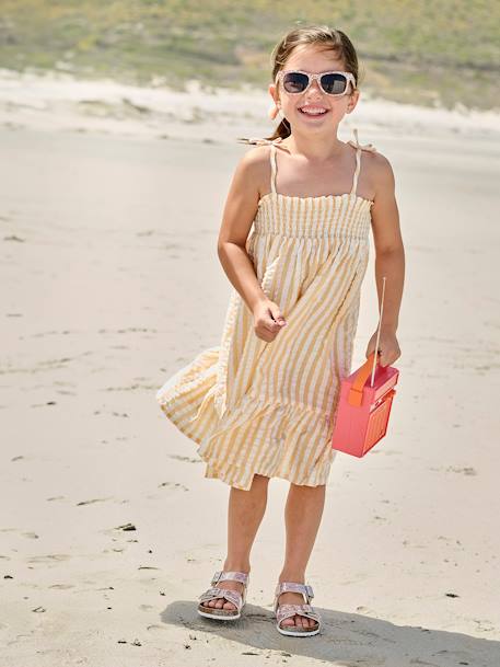 Robe à smocks rayée en seersucker fille rayé jaune 2 - vertbaudet enfant 