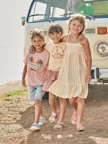 Robe à smocks rayée en seersucker fille rayé jaune 1 - vertbaudet enfant 