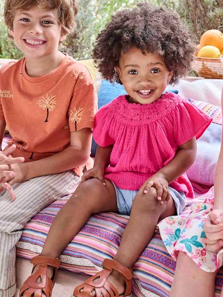 Blouse en gaze de coton bébé encolure en crochet fuchsia 7 - vertbaudet enfant 