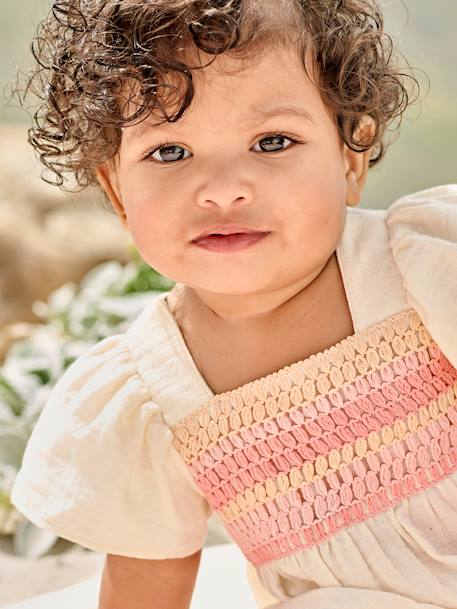 Blouse en gaze de coton bébé encolure en crochet écru 1 - vertbaudet enfant 