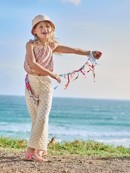 Pantalon large en maille ajourée fille écru 1 - vertbaudet enfant 