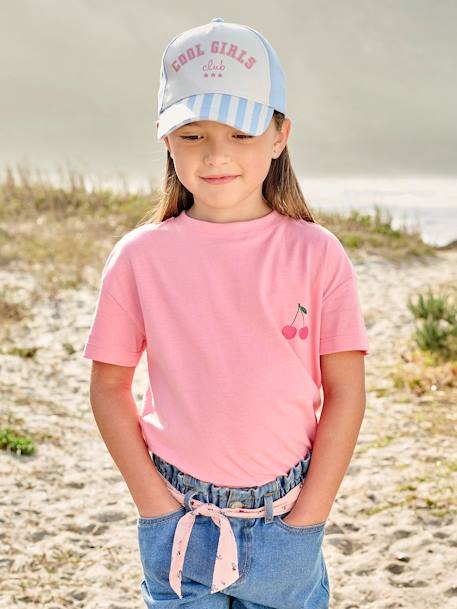 Tee-shirt uni Basics fille manches courtes rose bonbon+turquoise+vert amande 1 - vertbaudet enfant 