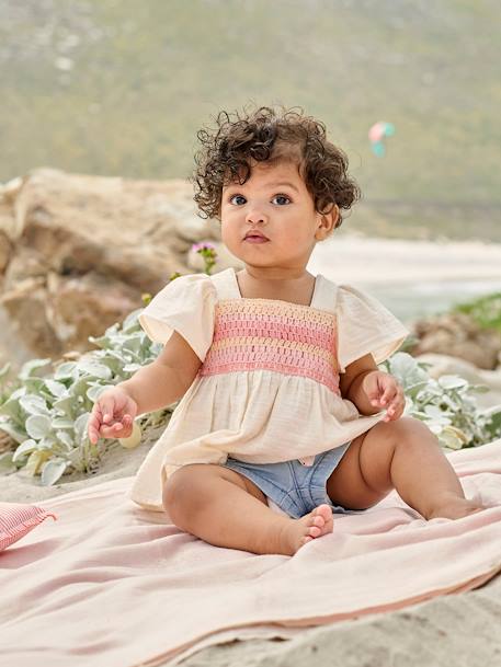 Blouse en gaze de coton bébé encolure en crochet écru 7 - vertbaudet enfant 