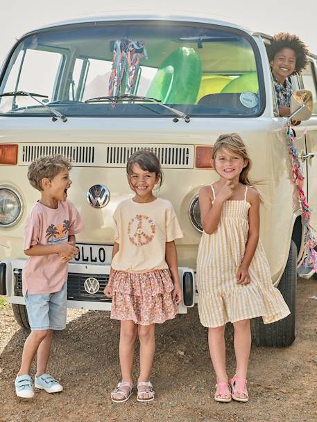 Jupe à volant smockée fille abricot poudré 2 - vertbaudet enfant 