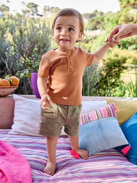 T-shirt tunisien nid d’abeille bébé camel+kaki 5 - vertbaudet enfant 