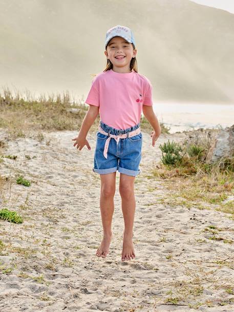 Tee-shirt uni Basics fille manches courtes rose bonbon+turquoise+vert amande 5 - vertbaudet enfant 