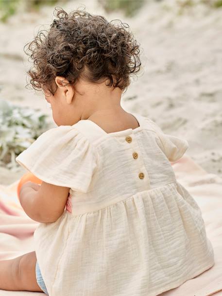 Blouse en gaze de coton bébé encolure en crochet écru 6 - vertbaudet enfant 