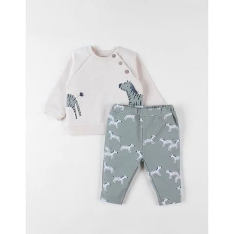 Bébé-Ensemble sweatshirt zèbre + jogging vanille/eucalyptus