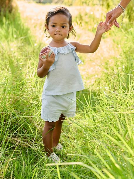 Ensemble bébé : blouse à bretelles + short brodé bleu glacier 1 - vertbaudet enfant 