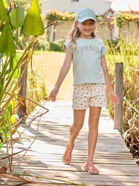 Short à fleurs fille écru 1 - vertbaudet enfant 