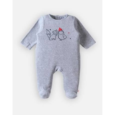 Pyjama 1 pièce Noël en velours imprimé renard/hiboux GRIS 1 - vertbaudet enfant 