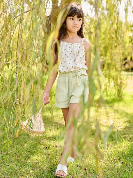 Fille-Short en gaze de coton style "paperbag" fille