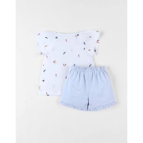 Ensemble blouse brodé fleuri + short écru/bleu ciel BLEU 2 - vertbaudet enfant 