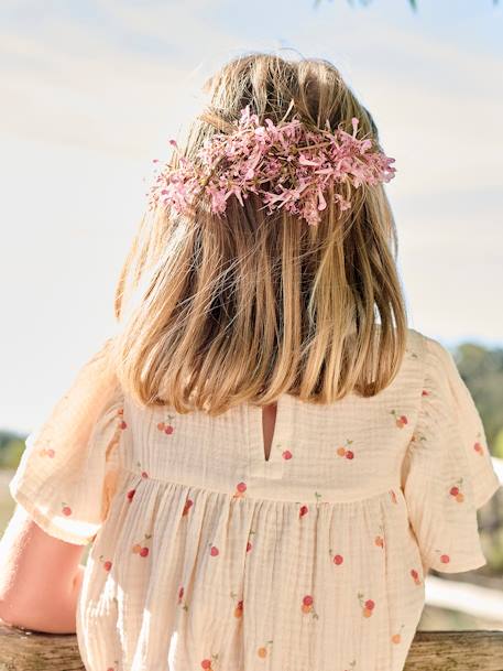 Blouse en gaze de coton bio fille manches papillon écru+rose 6 - vertbaudet enfant 