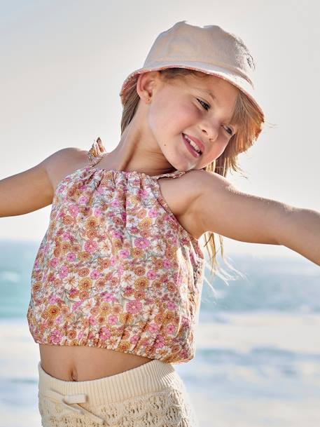 Fille-Chemise, blouse, tunique-Blouse "cropped" motifs fleurs fille bretelles à volants