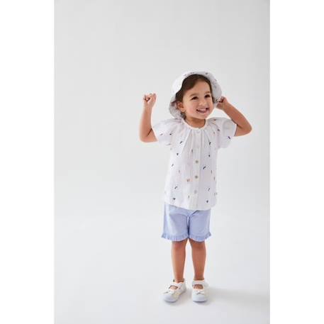 Ensemble blouse brodé fleuri + short écru/bleu ciel BLEU 4 - vertbaudet enfant 