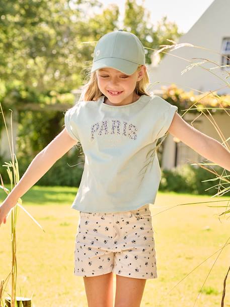 Fille-T-shirt, sous-pull-T-shirt-T-shirt à message motifs fleurs fille