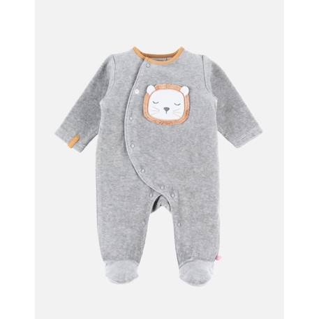 Pyjama 1-pièce en velours - NOUKIE'S - Broderie Babou - Gris - Bébé - Mixte GRIS 2 - vertbaudet enfant 