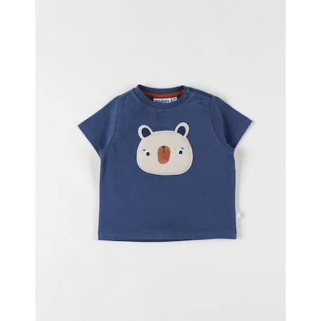 Bébé-T-shirt, sous-pull-T-shirt-T-shirt panda à manches courtes rayé marine/écru