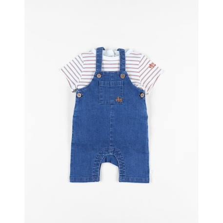 Ensemble salopette denim + t-shirt caramel/écru BLEU 3 - vertbaudet enfant 