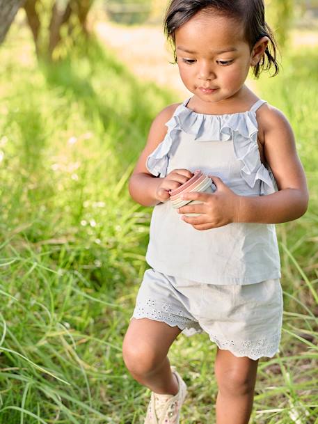 Ensemble bébé : blouse à bretelles + short brodé bleu glacier 11 - vertbaudet enfant 