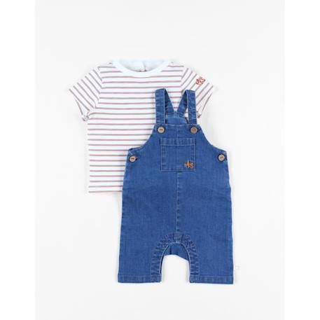 Ensemble salopette denim + t-shirt caramel/écru BLEU 1 - vertbaudet enfant 