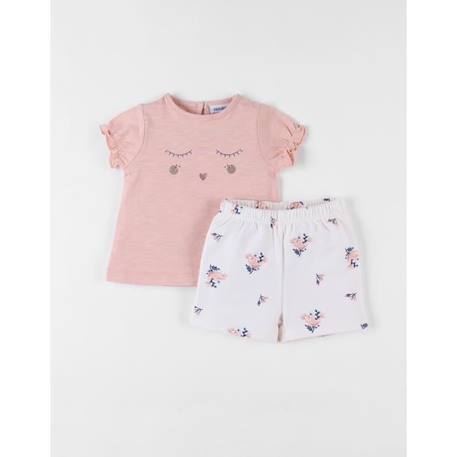 Bébé-Ensemble-Ensemble t-shirt + short imprimé fleuri poudré/écru