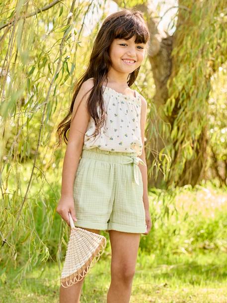 Blouse à bretelles en gaze de coton fille blanc imprimé+corail fluo+écru+sable 10 - vertbaudet enfant 