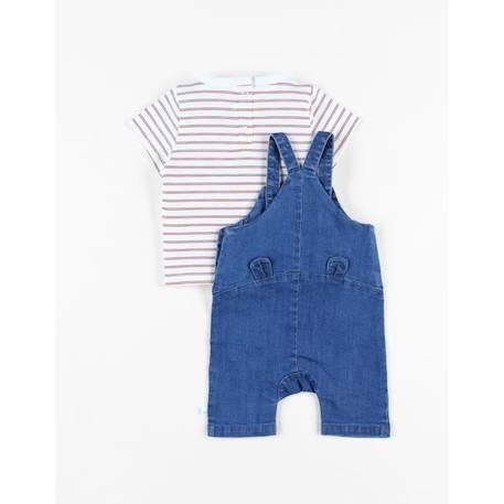 Ensemble salopette denim + t-shirt caramel/écru BLEU 2 - vertbaudet enfant 