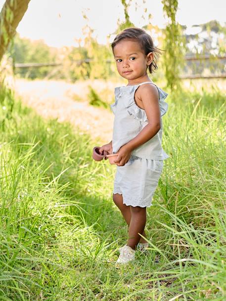 Ensemble bébé : blouse à bretelles + short brodé bleu glacier 2 - vertbaudet enfant 