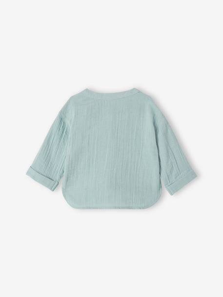 Chemise col mao bébé en gaze de coton personnalisable bleu grisé+caramel+vert foncé 2 - vertbaudet enfant 