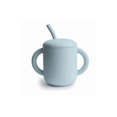 Tasse d'apprentissage avec paille - Bleu Poudré - Verre bébé - Mushie BLEU 1 - vertbaudet enfant 